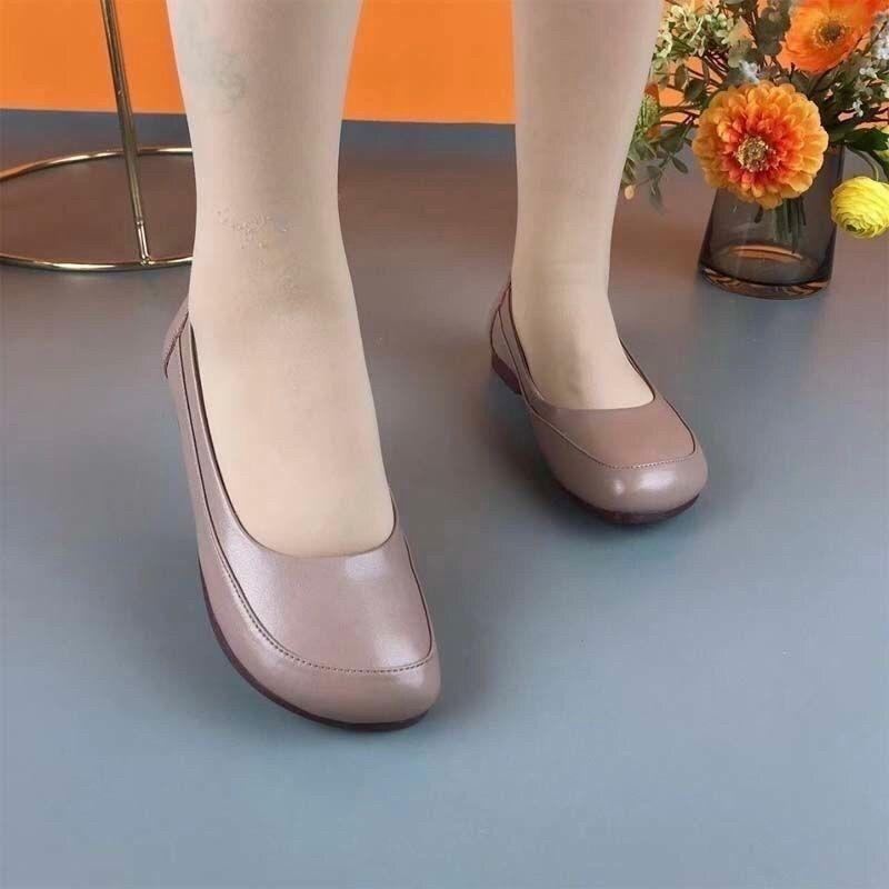 Модные Элегантные Нарядные Балетки Женские Однотонные Лоферы Лаконичные Слипоны Офисные Туфли для Работы Медсестер Новые Женские Мокасины из Искусственной Кожи Зеленые