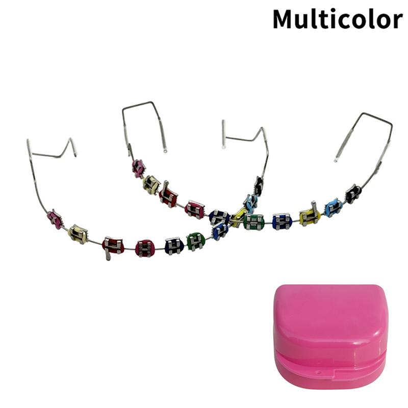 1 пара временных украшений для зубов в коробке с 4 крючками с металлической проволокой, разноцветные металлические скобки, лигатуры, стоматологический материал