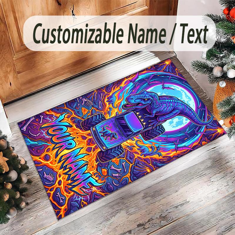 Adventure Travel Theme Crystal Velvet Rug Personalized Custom Name Text Soft Floor Mat Home Decor