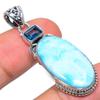 Natural Republic Larimar,Blue Topaz 925 Solid Sterling Silver Pendant 1.77" Z5l91