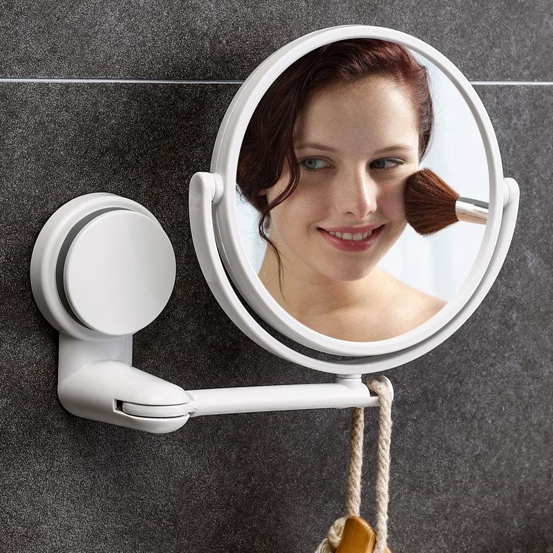 Foldable Wall-Mounted Suction Cup Makeup Mirror, Rotatable & Punch-Free for Student Dorms
