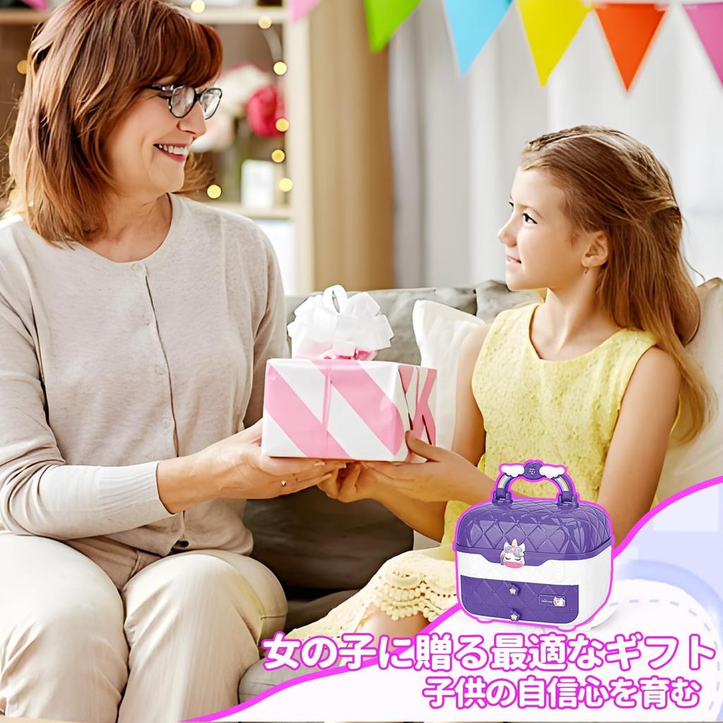 Bobblyfun 72 предмета Фиолетовый набор для макияжа для девочек Подарок в виде единорога на день рождения 3 4 5 6 7 8 9 10 лет Игровой набор Детская косметика Набор для макияжа для девочек Снимает макияж с помощью