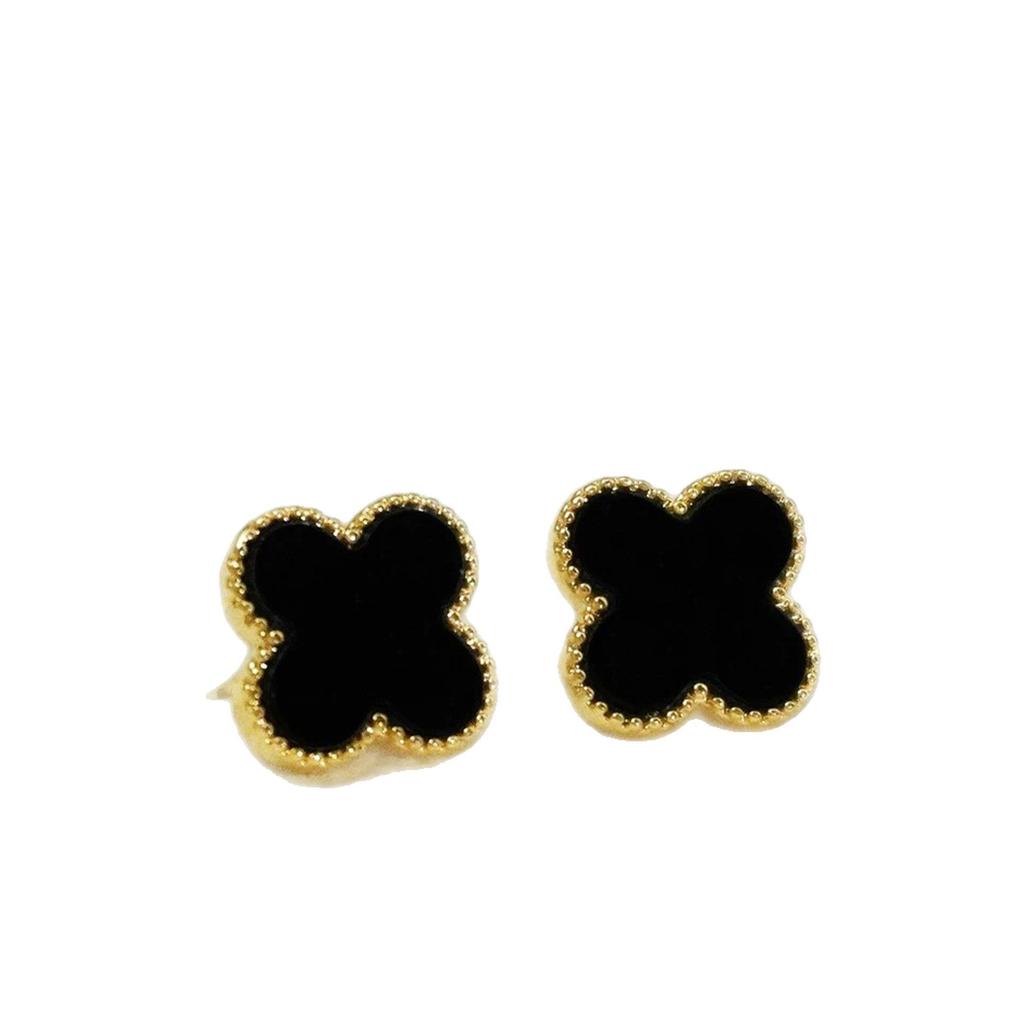 Japan and Korea light luxury lucky black four-leaf clover stud earrings women's design sense high-end earrings 1011 new popular earrings