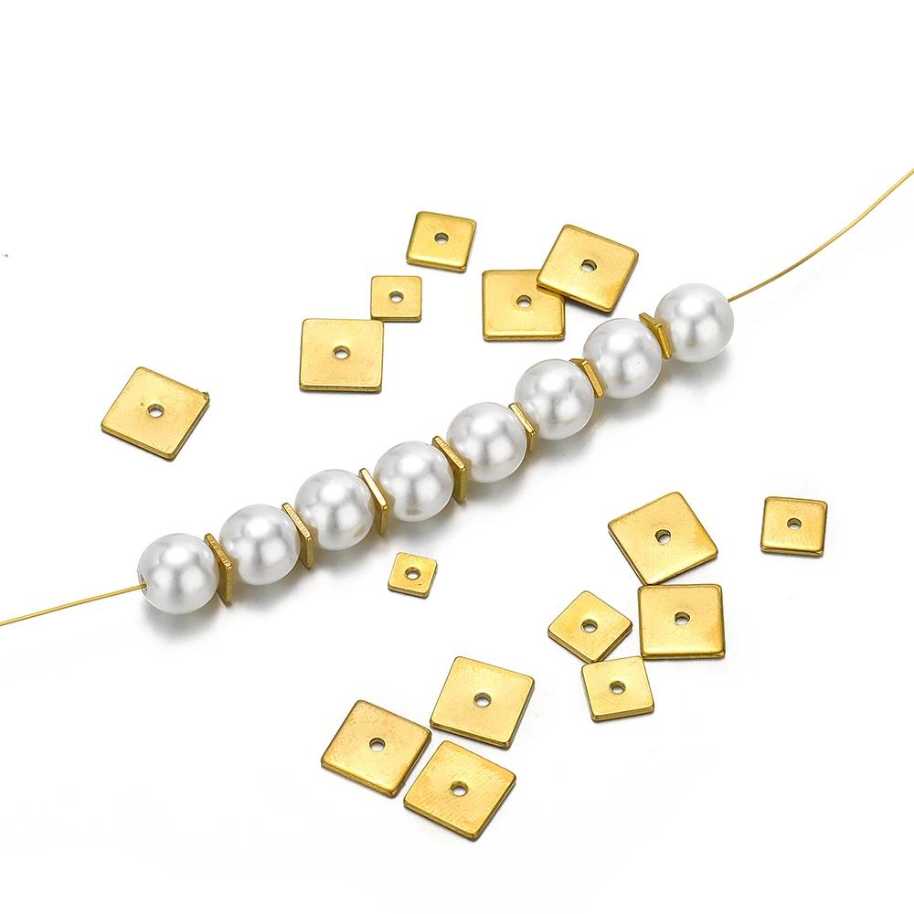 50pcs Stainless Steel Gold Square Flat Spacer Beads 4mm 5mm 6mm 8mm Loose Beads Charms for Jewelry Making DIY Bracelet Supplies