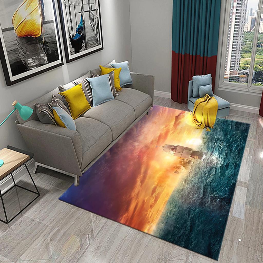 3D Oil Painting Sailboat Carpet Abstract Art Rugs for Living Room Bedroom Decor Mats Bathroom Kitchen Entrance Non-Slip Carpet