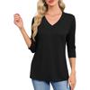 Women's Color V-Neck Three-Quarter Sleeve Casual Top