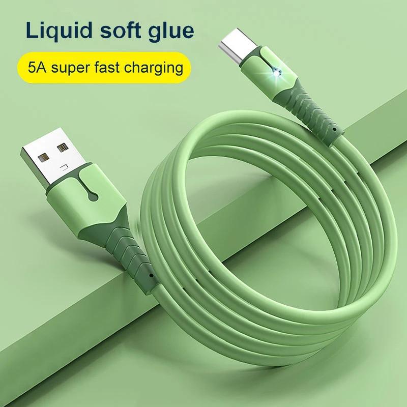 Прочный кабель USB Type C с быстрой зарядкой 5A и материалом из жидкого мягкого геля для Huawei, Xiaomi, POCO и Samsung