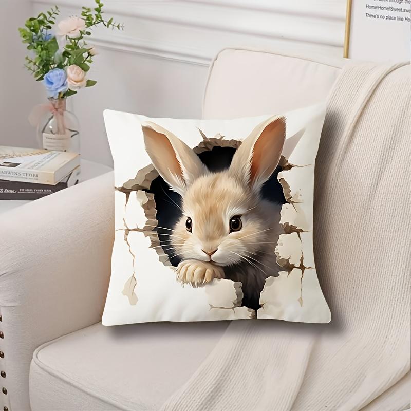 2D Effect Easter Bunny Pillow Cover Cute Peeking Rabbit Print Soft Cozy For Sofa Bed Living Room Spring Easter Decor Gifts