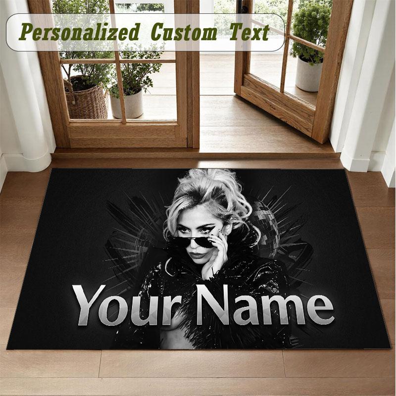 Crystal Velvet Square Rug Custom NameLady Gaga Pattern Non Slip Home Floor Decor Rug