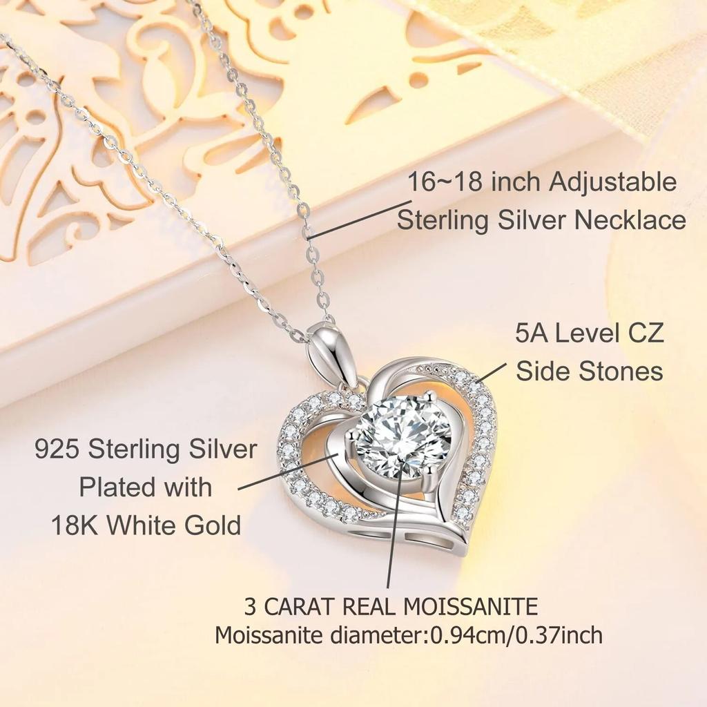 S925 Sterling Silver Moissanite 3 Carat Heart-to-Heart Necklace Clavicle Chain Fashion Niche Design Sense for Girlfriend