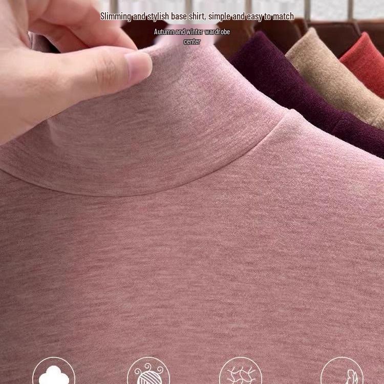 Женский утолщенный бархатный базовый слой с высоким воротом на флисовой подкладке, теплая кашемировая водолазка, осень 2025