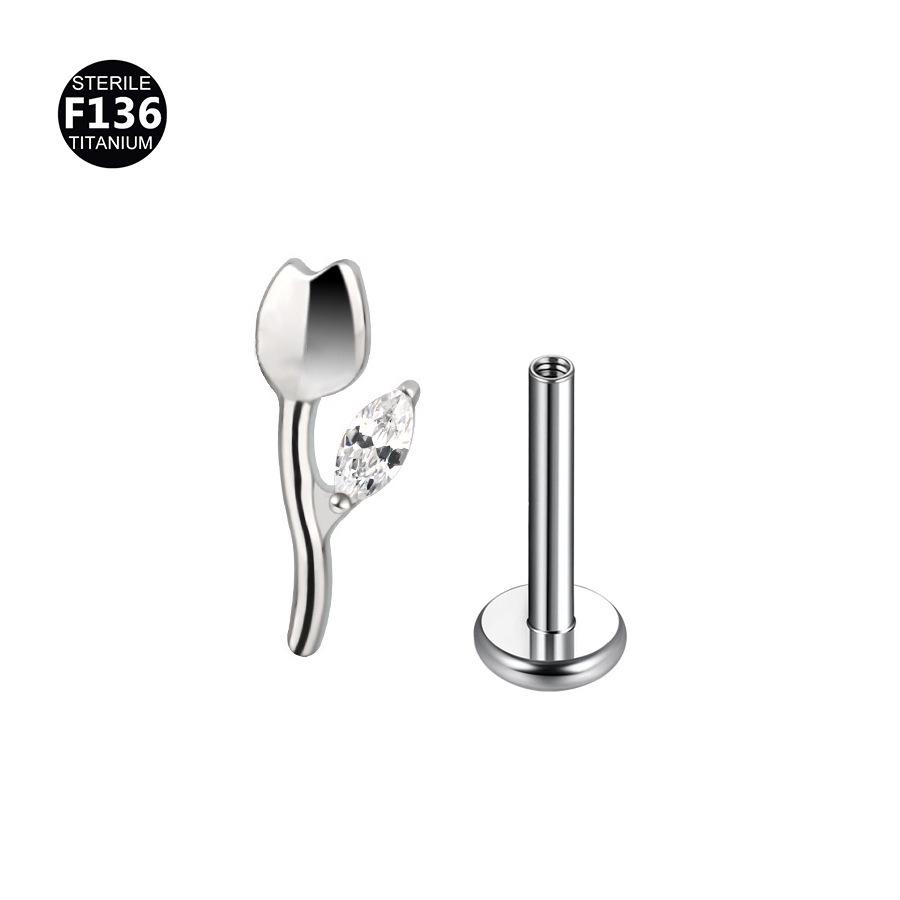 F136 Титановый сплав Тюльпан Губа Трагус Пирсинг Украшения - Стержень 1,0/1,2 мм, 0,9 Зубца