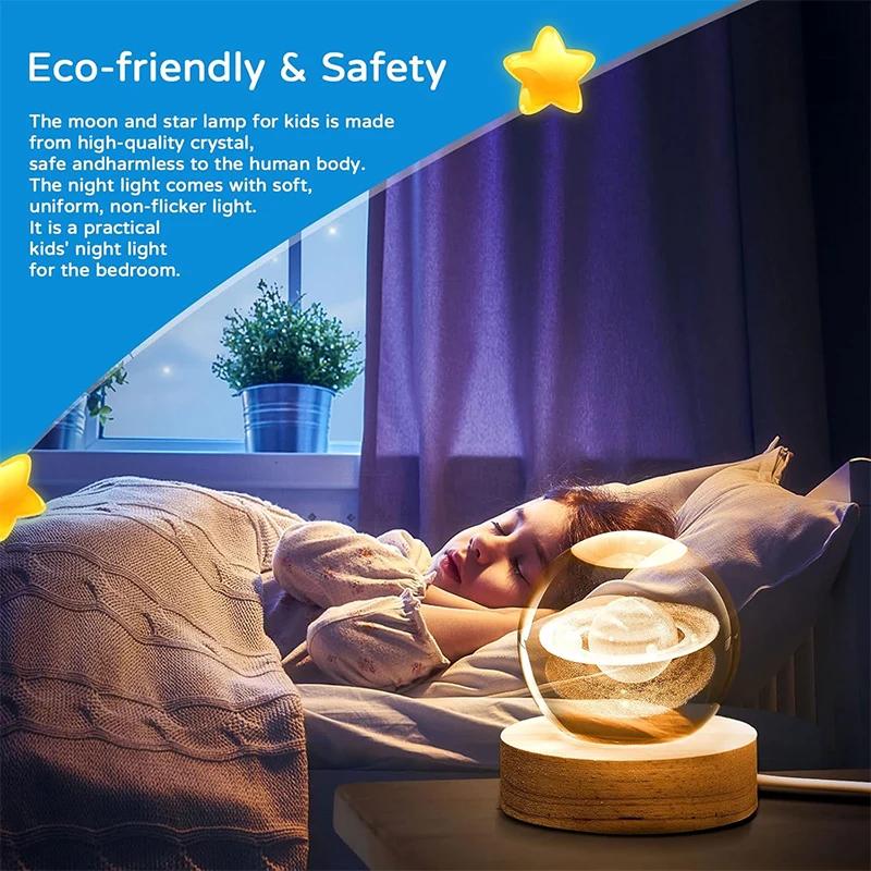 3D Moon Crystal Ball Night Light - LED Lights Hologram Glass Lamp, USB Powered Crystal Lamps with Adjustable Brightness