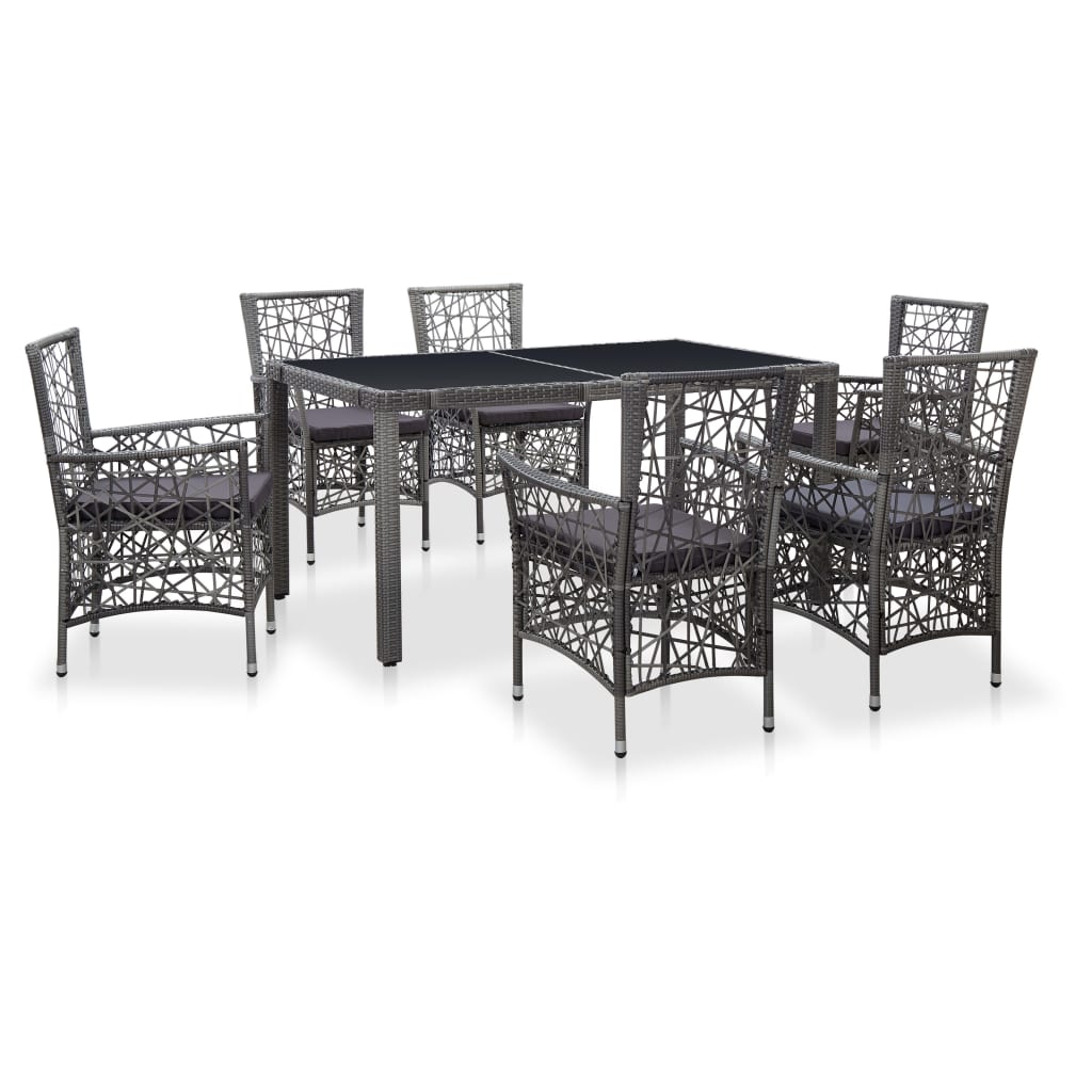 7 Piece Outdoor Dining Set Grey Poly Rattan