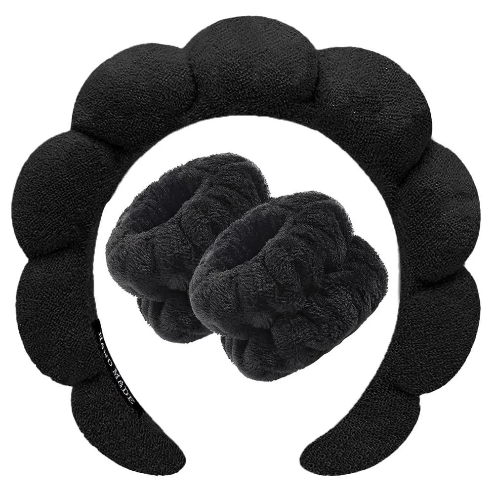 3 шт. Повязка на голову для умывания лица для женщин, губчатые повязки на голову, напульсник для макияжа, мягкая повязка для волос с пузырьками, аксессуары для волос для девочек, головной убор