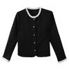 Womens Short Chic Blazer Coat With Ruffle Trim Round Neck Single Button Long Sleeve Fall Winter Outwear