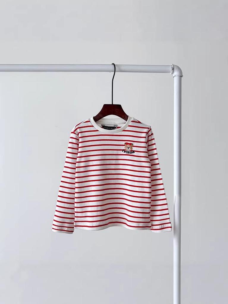 G26 Spring Korean Girls' Color-Woven Striped Long-Sleeve T-Shirt