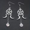 Hollow Pentagram Moon Design With Round Blue Synthetic Gems Decor Dangle Earrings Goth Style Alloy Jewelry Trendy Female Gift