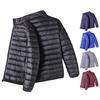 Men Cotton Jacket Stand Collar Long Sleeve Zipper Placket Jacket Coat with Pockets Solid Color Quilted Casual Down Jacket