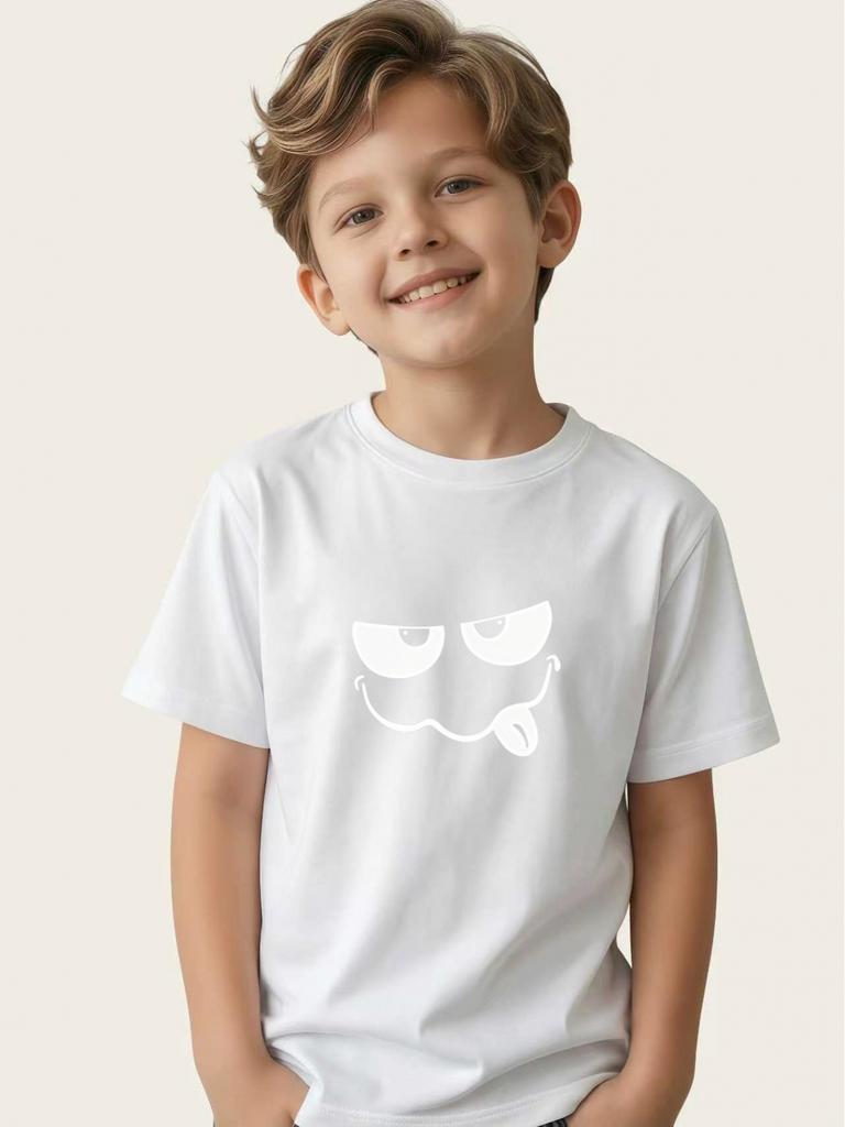 Children's funny tongue-out short-sleeved boy's summer round-neck T-shirt