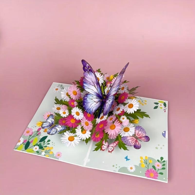 1 шт. Яркая 3D pop-up открытка, Цветные бабочки и ромашки, Идеально для дня рождения, Дня матери, Свадьбы