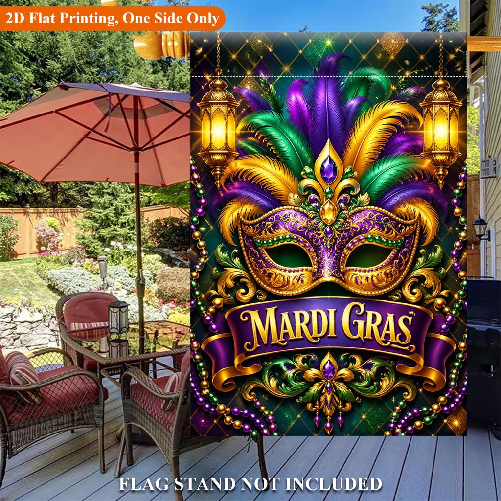 Mardi Gras Celebration Single Sided Polyester , Garden Flag - Single-Sided, Polyester, Outdoor Yard Decor