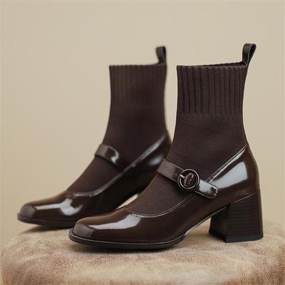 Модные женские эластичные носки-сапоги 2024 года, новые осенне-зимние ботильоны с круглым носком, женские модные короткие сапоги на высоком каблуке, голые сапоги