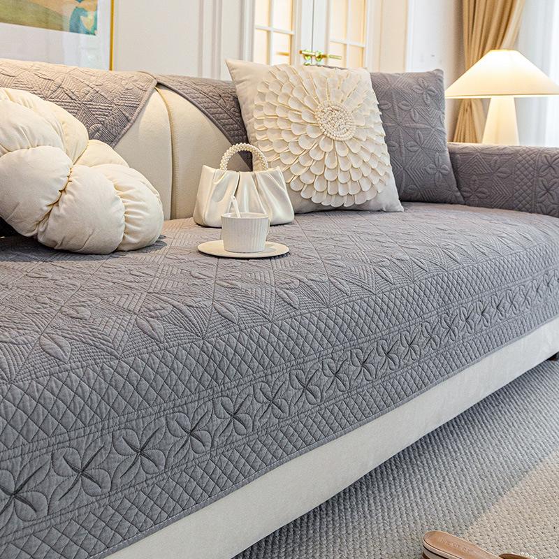 Хлопковый чехол для дивана с вышивкой для гостиной, зимняя теплая нескользящая подушка для дивана, скандинавское L-образное диванное полотенце, защитный чехол для дивана