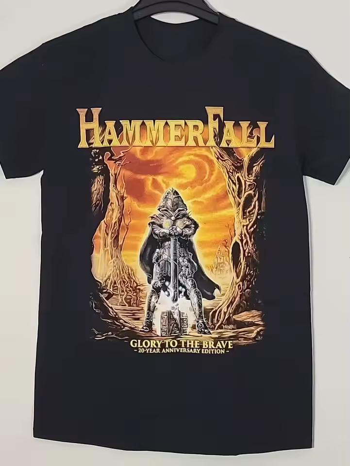 HAMMERFALL Men's Official Band Logo T-Shirt - Vintage Washed Small S Black Tee with Iconic Logo Print, Heavy Metal Fan
