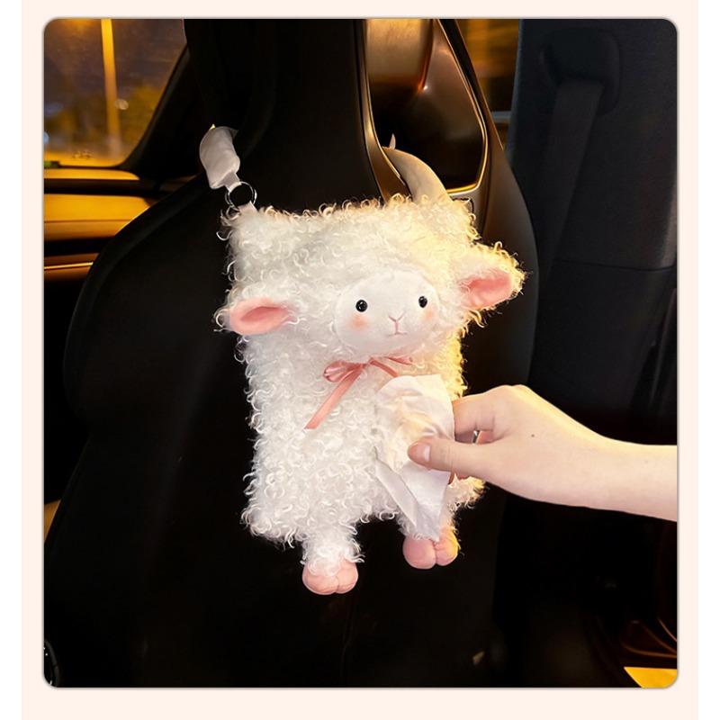 Cute Little Sheep Plush Hanging Car Tissue Box