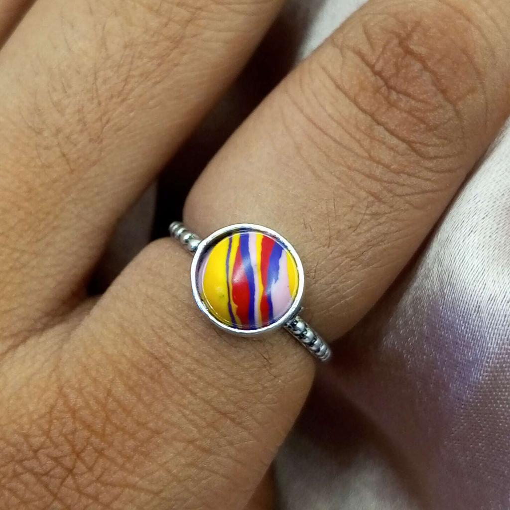 Rainbow Calsilica Gemstone 925 Sterling Silver Plated Handmade Ring Jewelry PQY-IJ10459