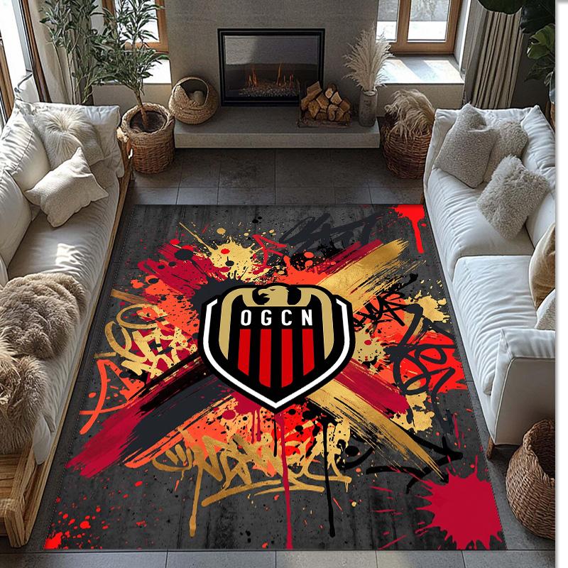 OGC Nice FC Soccer Football Pattern Soft Area Rug Non Slip Indoor Floor Carpet Sports Decor Mat for Bedroom