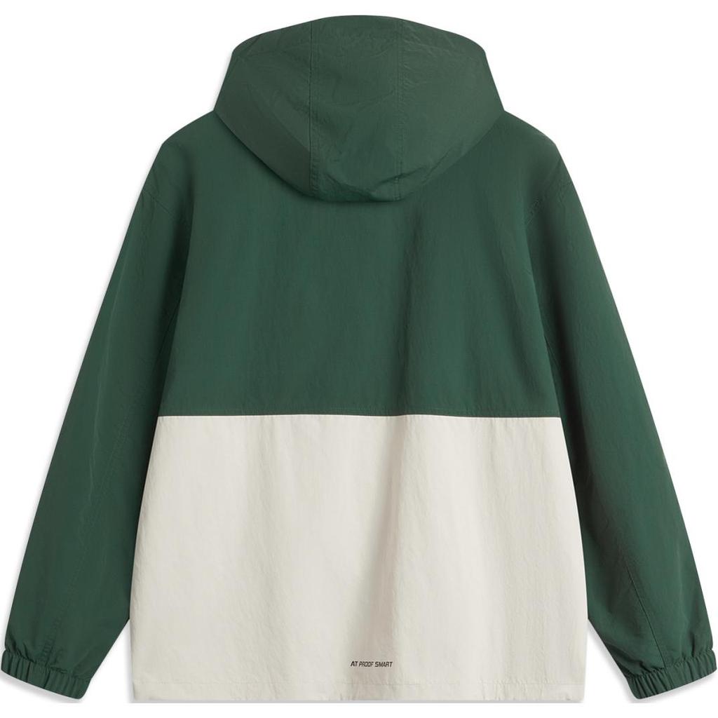 Li-Ning Водоотталкивающая ветрозащитная удобная повседневная спортивная куртка с капюшоном и буквенной молнией Lettuce Edge, унисекс, темно-зеленая AFDU955-1