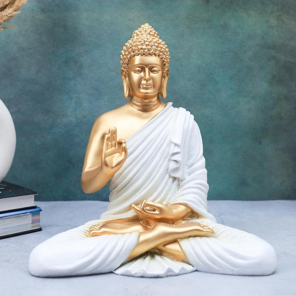 Polymarble Meditating Buddha Idols for Home Decor/Buddh/Gautam Buddha Statue Lord Figurine/Murti Religious Gift (White - 14inch)