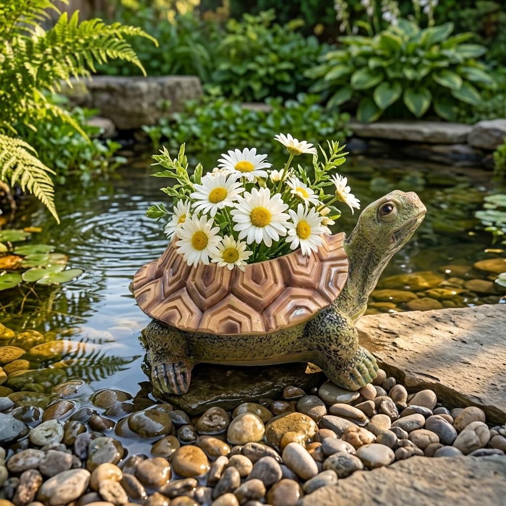 Turtle Shaped Vase Ornament Waterproof Resin Decor for Garden Pool Courtyard