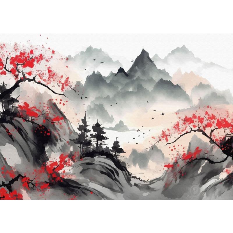 Китайский Пейзаж Птицы Лес Гора Река Карп Кои Рыба Тушь Искусство Постер Холст Живопись Настенное Искусство Принты Картина Домашний Декор