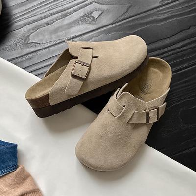 Туфли боккен из толстой кожи, женские тапочки с пробковой подошвой, туфли боккен для рыбалки на плоской подошве, корейские ретро-тапочки Baotou Half Slippers