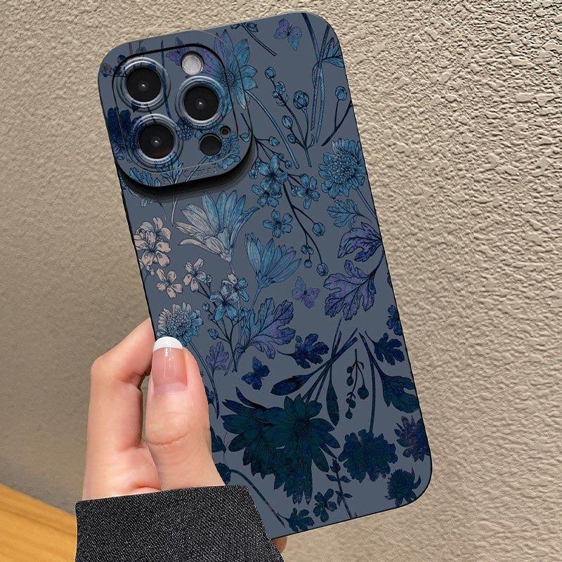 Gray Base Blue-Purple Floral Phone Case For Xiaomi Redmi Note 14 4G Cases Redmi Note 13 12 Pro Plus 12S 11 10 14C 13C 12C Cover