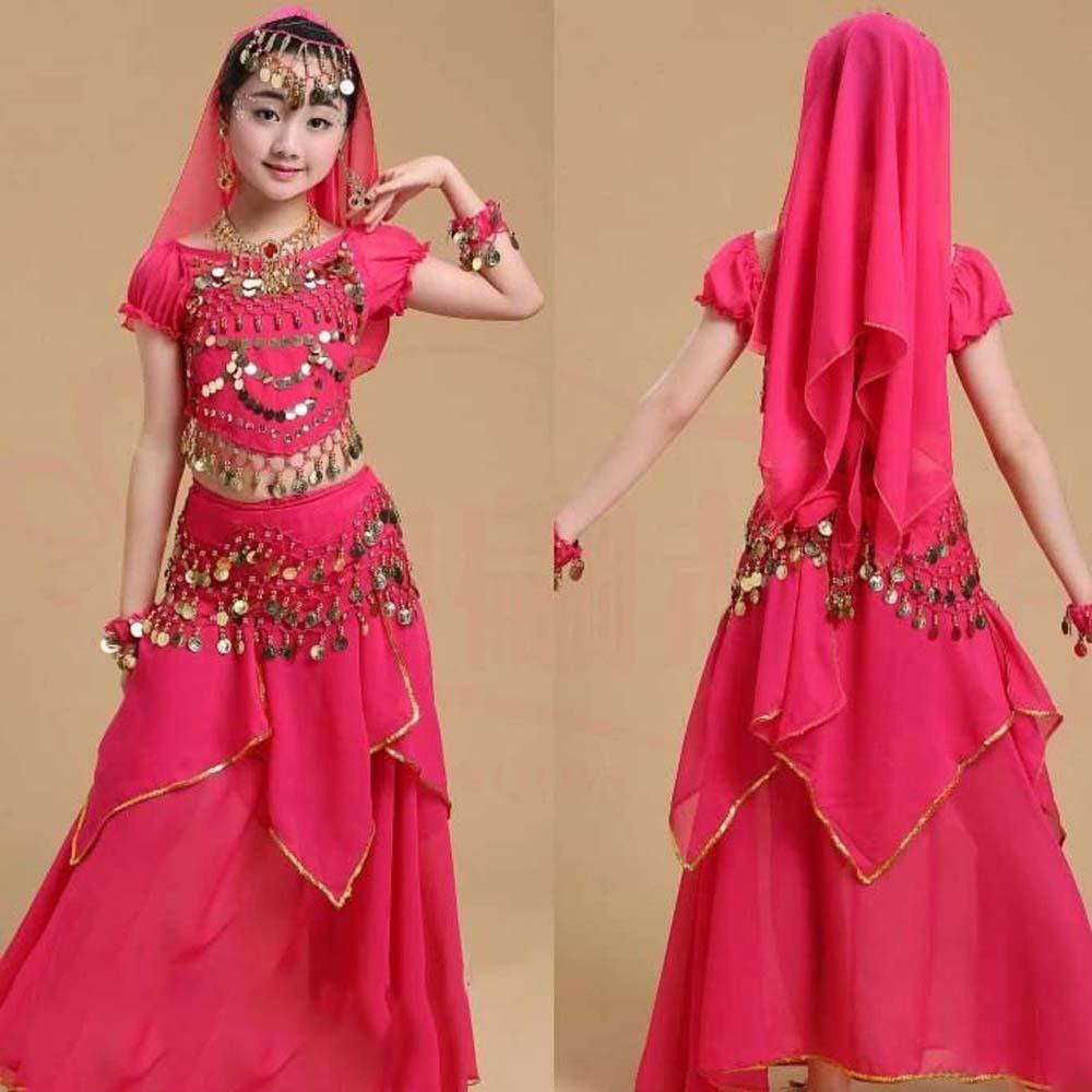 Платье принцессы, костюмы для танца живота, красочная индийская одежда для девочек, милый комплект танцевальных костюмов для малышей