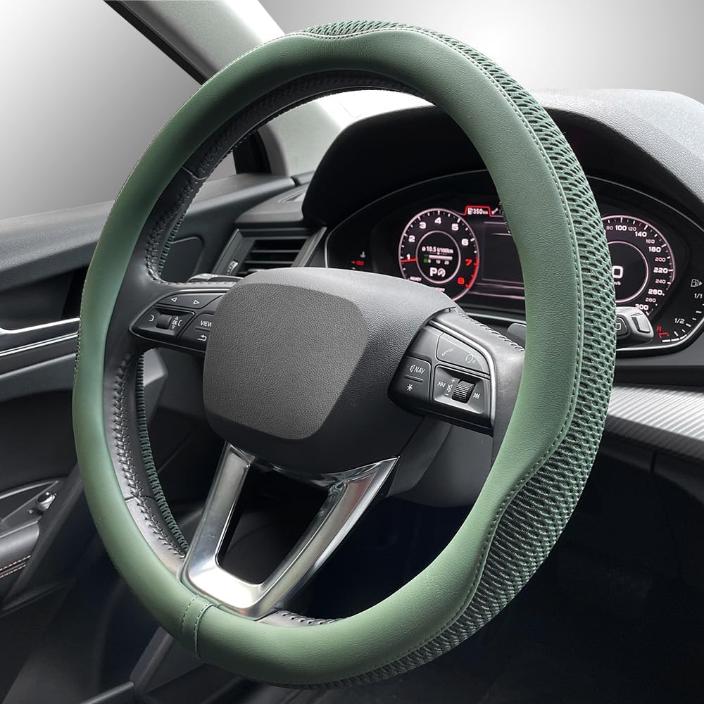 LKWLIKEI Car Steering Wheel Cover, Universal 15 Inch, The Latest Microfiber Leather Breathable Technology Fabric, Non-Slip, Comfortable, Warm In