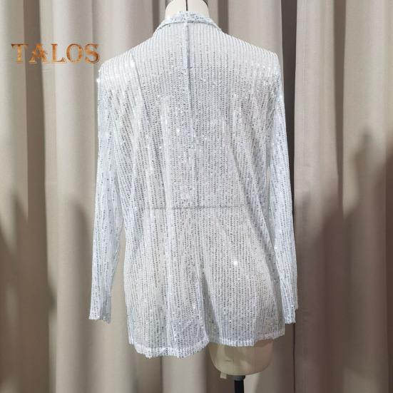 Женский кардиган с пайетками, пальто, блестящий открытый спереди, облегающий однотонный пиджак с длинным рукавом, уличная одежда для вечеринок, клубов, баров, выступлений на сцене