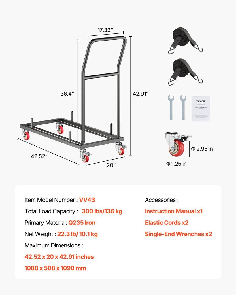 VEVOR Folding Chair Rack, 300 LBS Capacity, L-shape Horizontal Placement Chair Cart for 25 Chairs