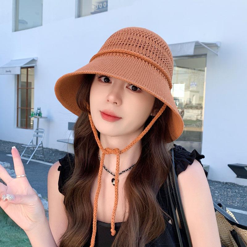 Полая панама женская летняя солнцезащитная вязаная шляпа шляпа-ведро с широкими полями шляпа от солнца с разрезом сзади тренд
