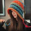 1 шт. Вязаная крючком цветная шапка для женщин, зимняя, вязаная шапка-бини с ушками, кисточкой, помпоном