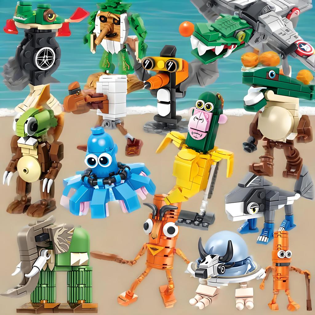 AI Tung Tung Sahur Building Blocks Figurine Shan Hai Jing Animal World Insect Set Brick Fox Running Shoes Shark Toy Gift Model