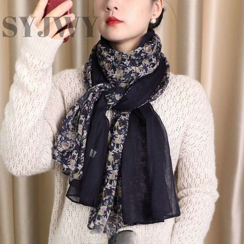 Artistic Vibe - Cotton And Linen Floral Pleated Scarf, Perfect For Travel Photos, Lightweight Shawl, Neck Warmer, And Stylish Neck Protector.