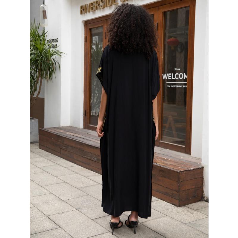 Женская мода лето весна цветочный узор принт рукава 1/2 V-образный вырез свободная талия повседневные платья