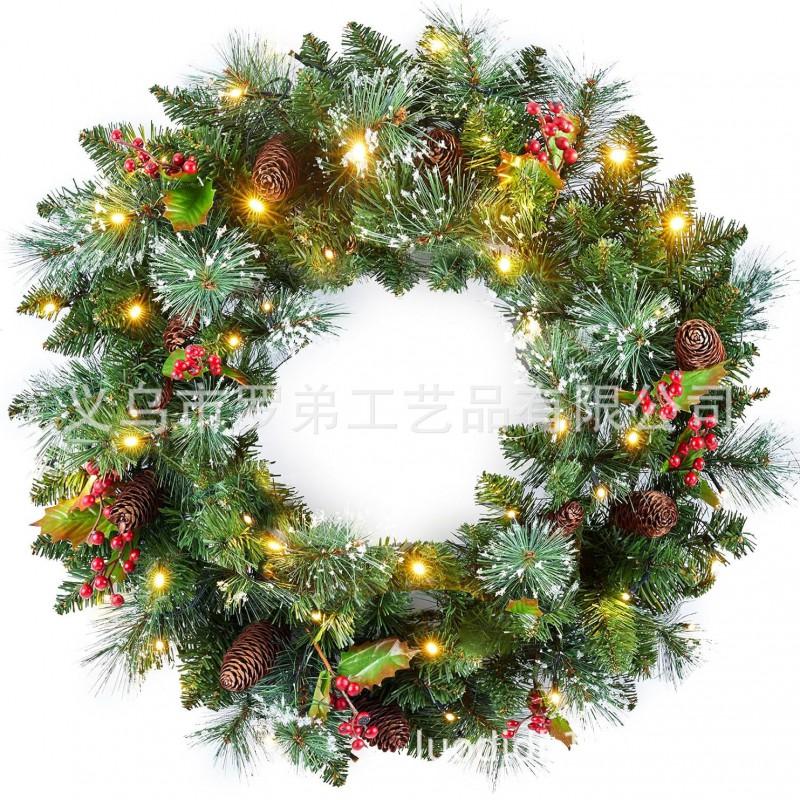Christmas Decorations Set: LED String Lights Red Poinsettia Flowers Wreath Door Hanging Home Festive Interior