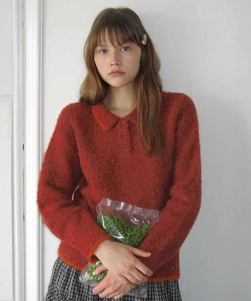 SINOON Mixed Boucle Collar Knit (Red)