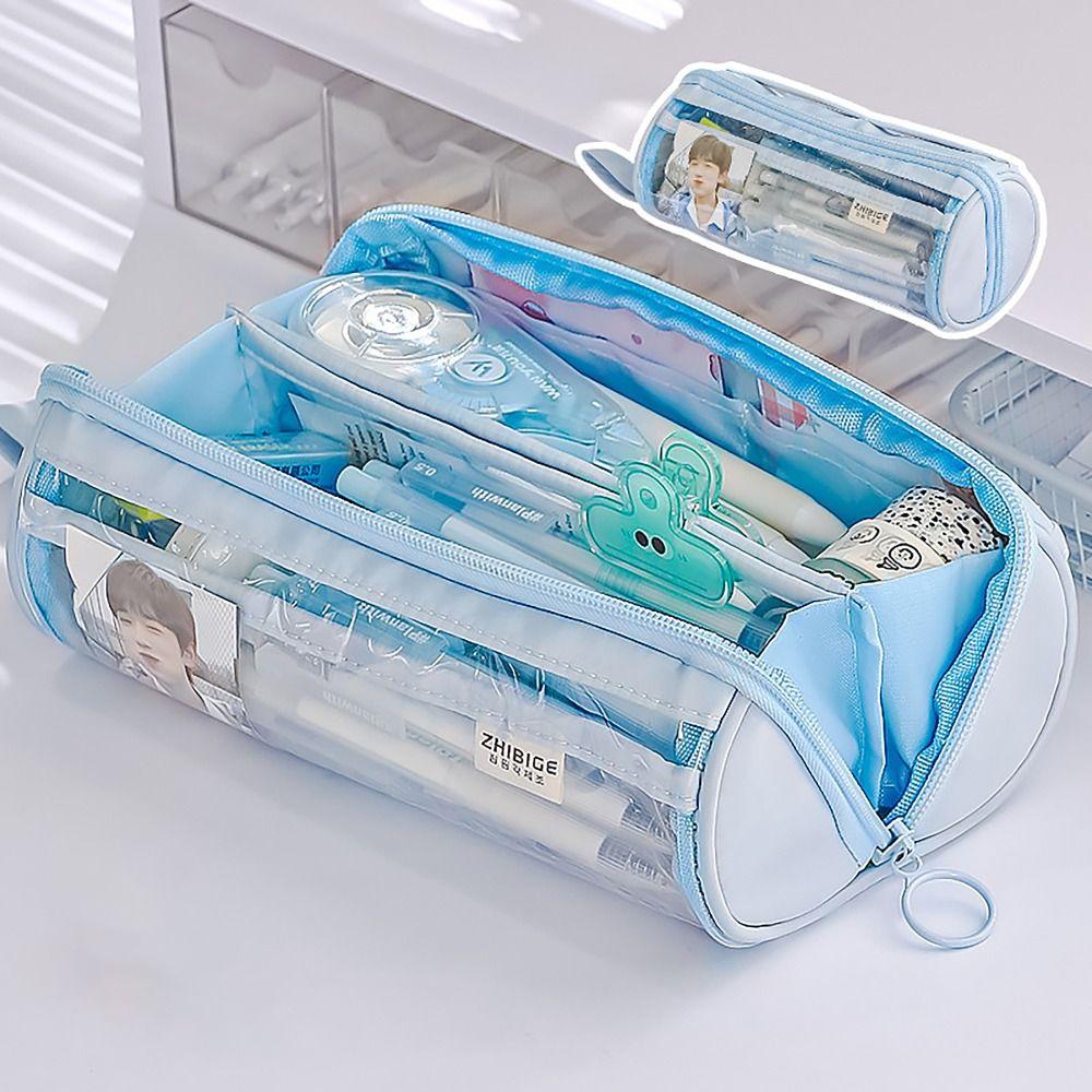 8 LAYERS Pen Bag Transparent Window Stationery Organizer Portable Pencil Case Student Gift